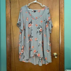 Torrid Hi-Low Blouse with peach flowers